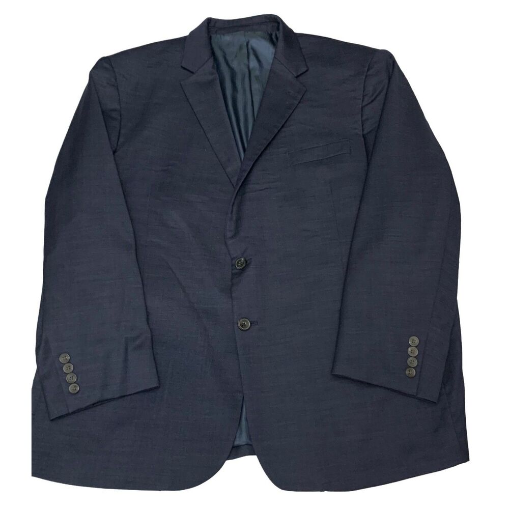 Awearness Kenneth Cole Blazer Mens 46 Short Navy Blue Wool Stretch Executive Fit